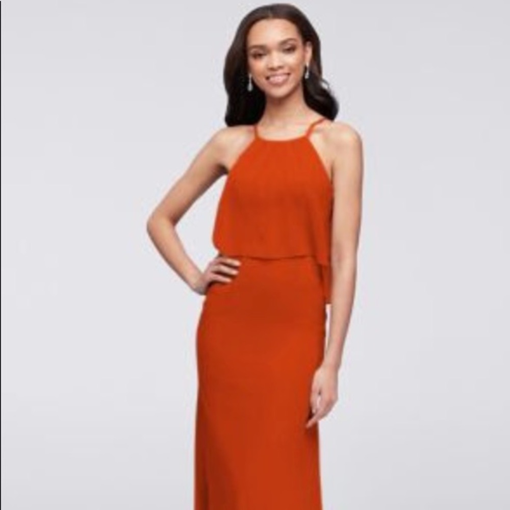 Flounced Crinkle Chiffon Sheath Bridesmaid Dress